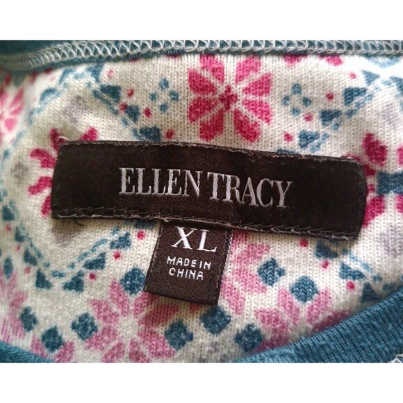 Ellen Tracy Two Piece Pajama Set Size XL Mixed Print Thermal Stretch Cozy - Picture 3 of 6